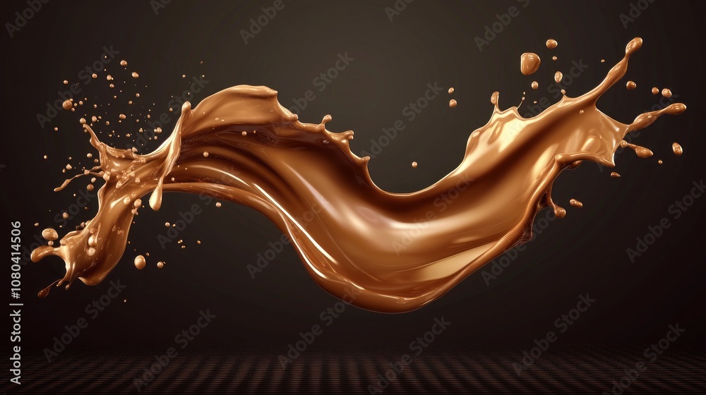 Poster a chocolate wave is splashing on a dark background
