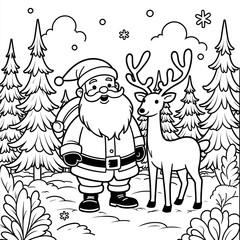 Fototapeta premium Santa Claus and Reindeer Cartoon Illustration