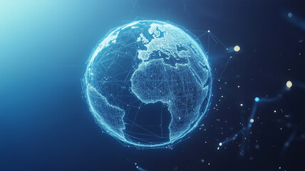 Fototapeta premium ワイヤーフレームの地球とデジタルネットワーク