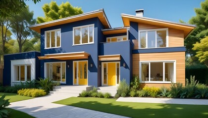 A house with a garden and flowers on the front.
