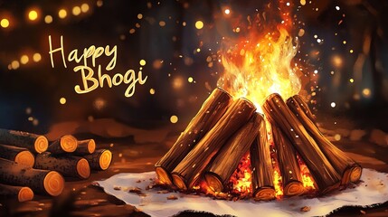 Happy Bhogi festival vector illustration. festive wood bonfire. Telugu festive.illustration