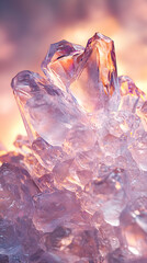 Fototapeta premium Close-up of a Crystal Cluster with Sparkling Facets Glowing with a Pink and Orange Backlight