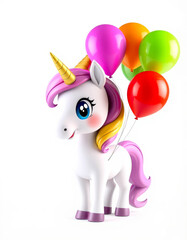 Cute unicorn with colorful balloons: whimsical fantasy fun