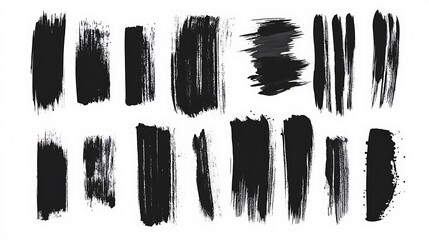 A collection of black paint brush strokes for graphic design use.
