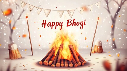Happy Bhogi festival vector illustration. festive wood bonfire. Telugu festive.illustration