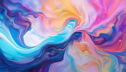 Obraz premium Digital painting with flowing colors and marbled textures in pastel and neon tones.