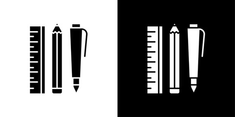 Ruler pencil and pen icon linear logo isolated