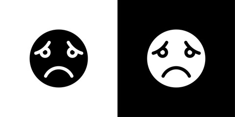 Sad upset or lonely emoticon icon linear logo isolated