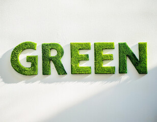 White background with the word GREEN spelling out in grass.