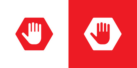 Stop sign with hand icon linear logo isolated