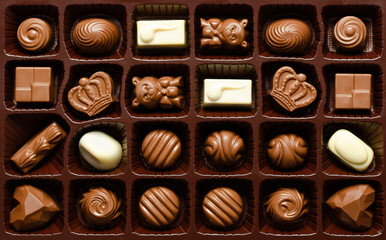 Background of assorted chocolate candies. 