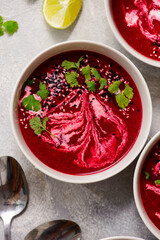 Warming Cream of Beet Soup with Ginger, Lime and Cilantro