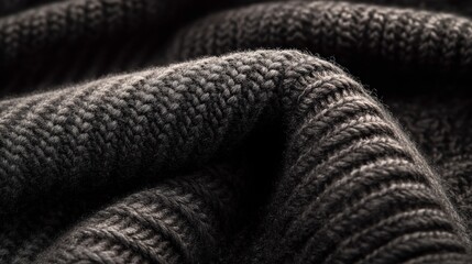 Close-up of textured gray knitted fabric with soft fibers and detailed stitching pattern