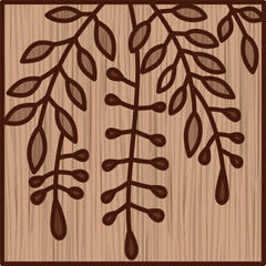 木彫り正方形シンプル花札　卯月　藤　4月　藤のカス