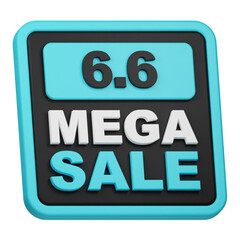6.6 mega sale 3d icon isolated on the white background