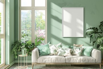 Cozy living room with large window bright natural light home interior relaxing atmosphere peaceful setting comfort concept