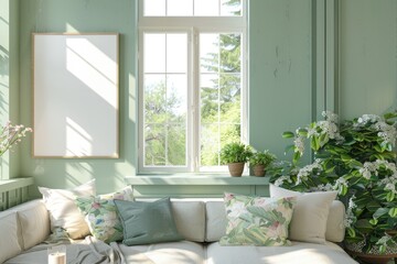 Cozy living room interior bright window view home decor tranquil environment natural light comfort concept