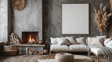 Cozy scandinavian farmhouse living room indoor setting modern design warm atmosphere inviting view comfort concept
