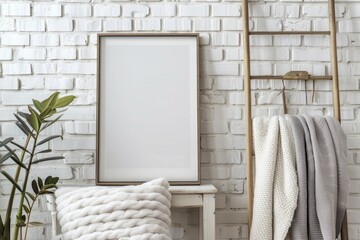 Interior design detail modern home poster mockup cozy environment close-up view minimalist concept