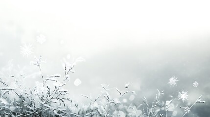 Delicate Snow-Covered Branches with Falling Snowflakes