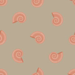 Seashell Vector Seamless Pattern with Marine Elements on Moss Green Background. Perfect for Coastal and Beach Design