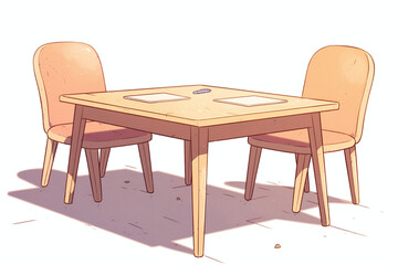 Simple Wooden Table and Chairs Illustration