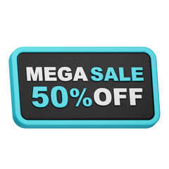 mega sale 50% off 3d icon isolated on the white background