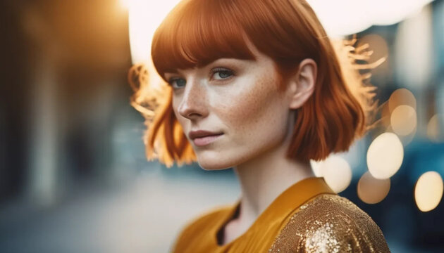 Beautiful gingerhead woman with freckles. Close up. 