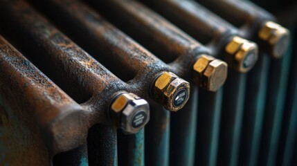 A macro photograph of the radiator's connections, focusing on the materials and any branding, with the surrounding area softly blurred.