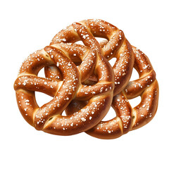Close-up of three soft pretzels sprinkled with salt.