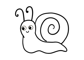 Cute black and white snail on a white background. Vector illustration with insect in cartoon style. Children's coloring book.