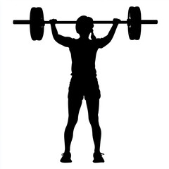 Silhouette of a woman lifting weights during a workout.