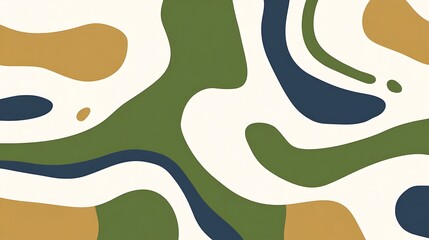 Abstract Background with Curvy Shapes in Green, Blue, and Beige