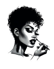 illustration of Beautiful black woman applying make up