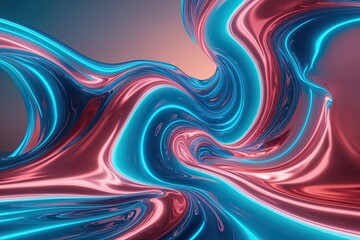 Fototapeta premium Stunning Neon Waves in a Mesmerizing Futuristic Landscape with Blue and Pink Color Gradients