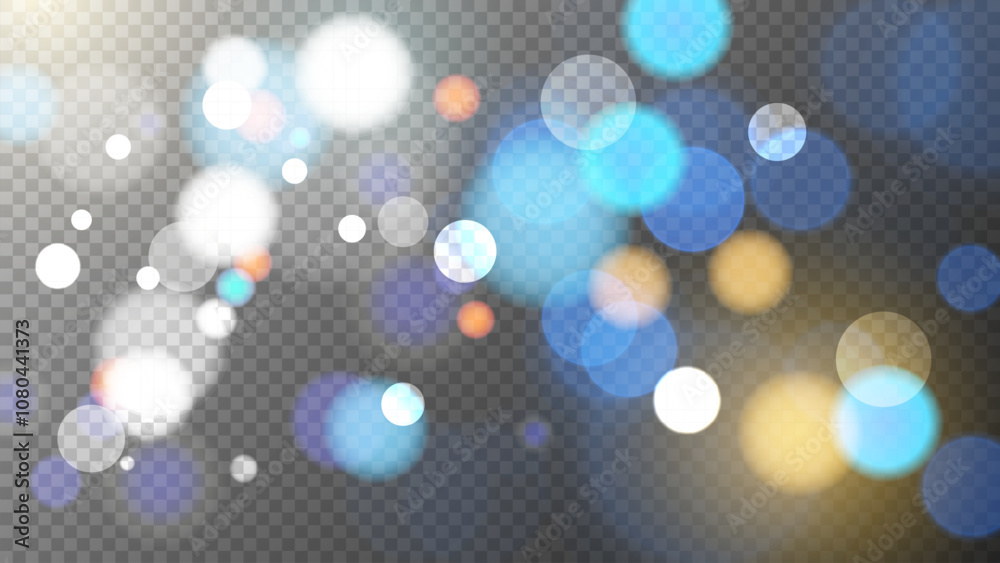 Poster vibrant bokeh lights. transparent background. bright blur light effect. abstract blurred overlay tem
