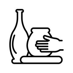 Handmade pottery icon linear logo mark in black and white
