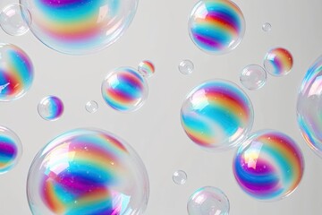 Vibrant Colorful Soap Bubbles Ethereal Abstract Spheres on White Background