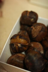 Fresh soft roasted chestnuts close-up