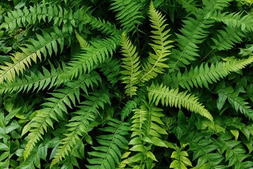 Obraz premium A Maze of Leafy Fern Fronds with Natural Green Texture