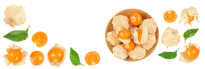Cape gooseberry or physalis isolated on white background wit with full depth of field. Top view. Flat lay