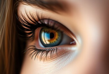 Fototapeta premium Close up of a Woman s Eye Detailed Iris Long Eyelashes Beauty Vision Gaze Human Eye Macro