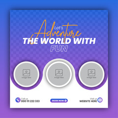 Fototapeta premium Travel social media post design or square travel flyer design template