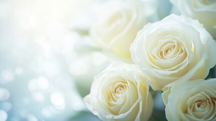 Close-up shot of white roses. Perfect for greeting cards, romantic projects, and websites.