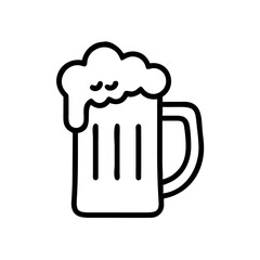 Icon of St. Patrick's Day beer mug with frothy drink in cheerful design on white background
