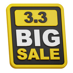 3.3 big sale 3d icon isolated on the white background