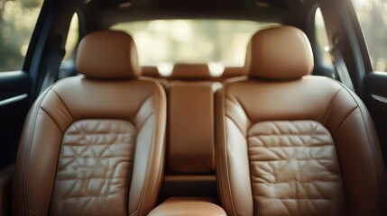 The image showcases elegant brown leather car seats in a modern vehicle, capturing a sense of luxury, sophistication, and the allure of a finely crafted interior.