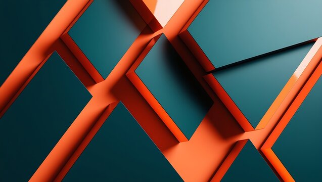 Abstract digital artwork featuring a geometric pattern with a modern, minimalist style. The layout consists of overlapping rectangular and parallelogram shapes, creating a dynamic and layered effect. 