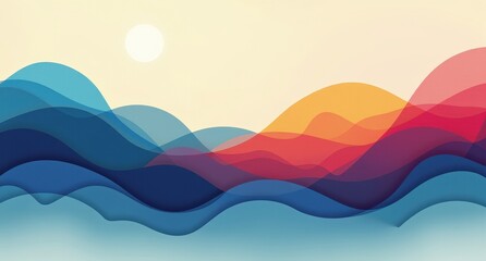Tidal Waves in Royal Blue, Hot Pink, Olive, and Saffron, flowing undulating lines on a light gradient background, rendered in Blender Cycles for a vivid, dynamic look.