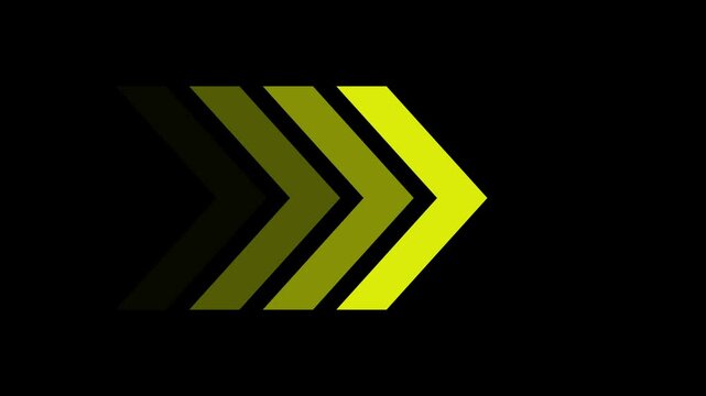 Right arrow animation. Arrow growth right concept. right direction animated arrow on black background. 4k render. High resolution Video footage.
